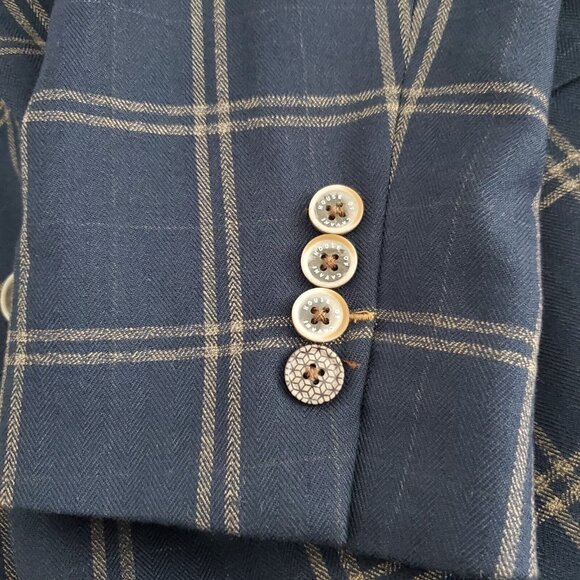 House Of Cavani Mens Blue Tan Plaid Sports Coat Size EU 56 2 Button Noch Neck - Picture 4 of 14